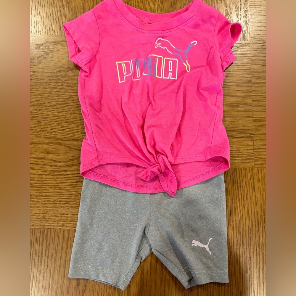 Puma Baby Girl 2 Pce Outfit Set with short sleeve shirt and biker shorts! EUC.